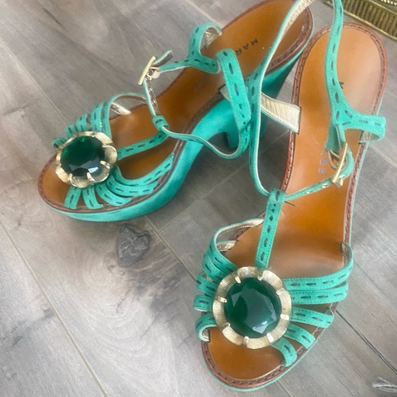 MARDI GRAS 💜🦚💛 Marc Jacobs Wedge Heels - 38.5 - Green - Made in Italy - Picture 9 of 9